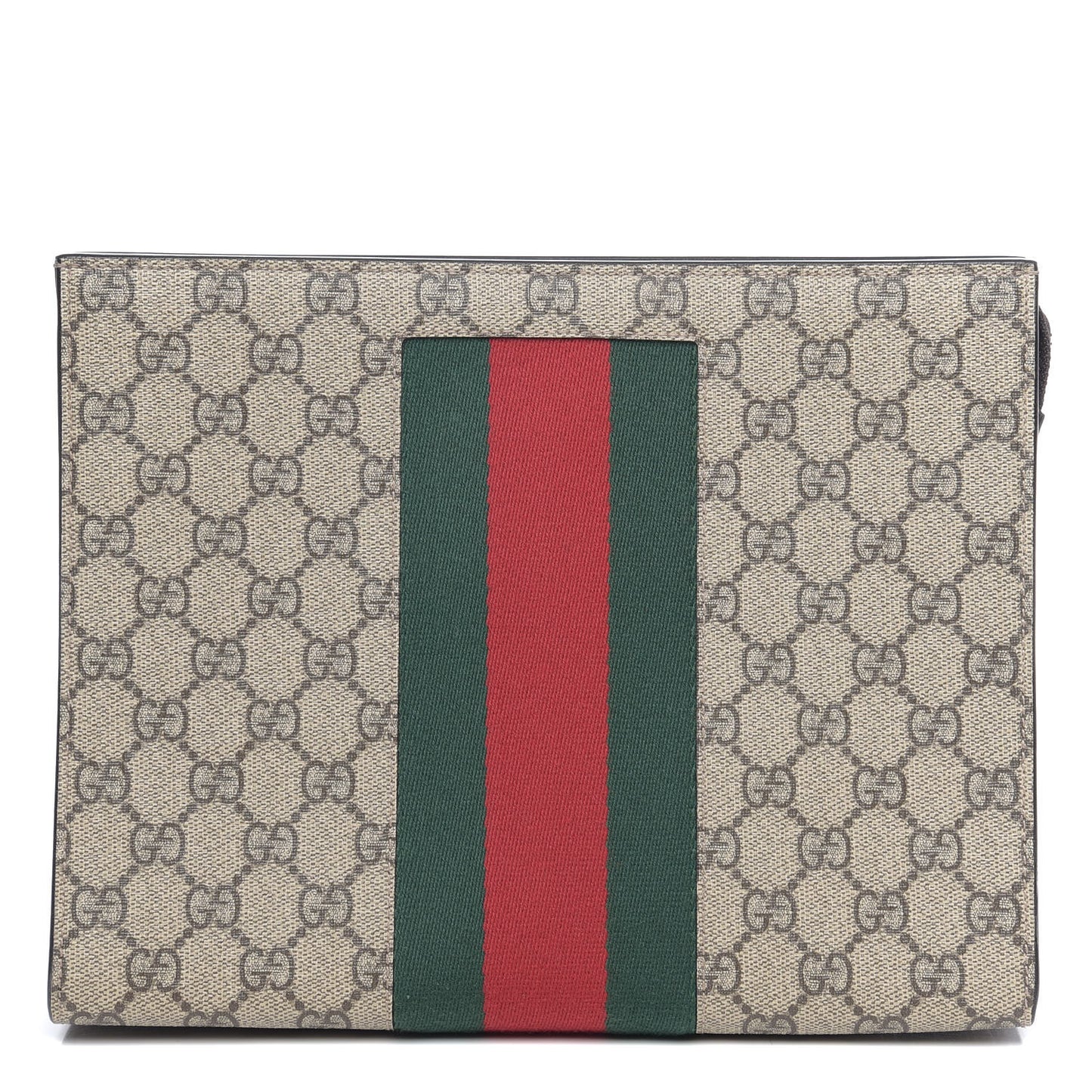 GG Supreme Monogram Selleria Calfskin Web New Web Cosmetic Case Beige Ebony Cocoa