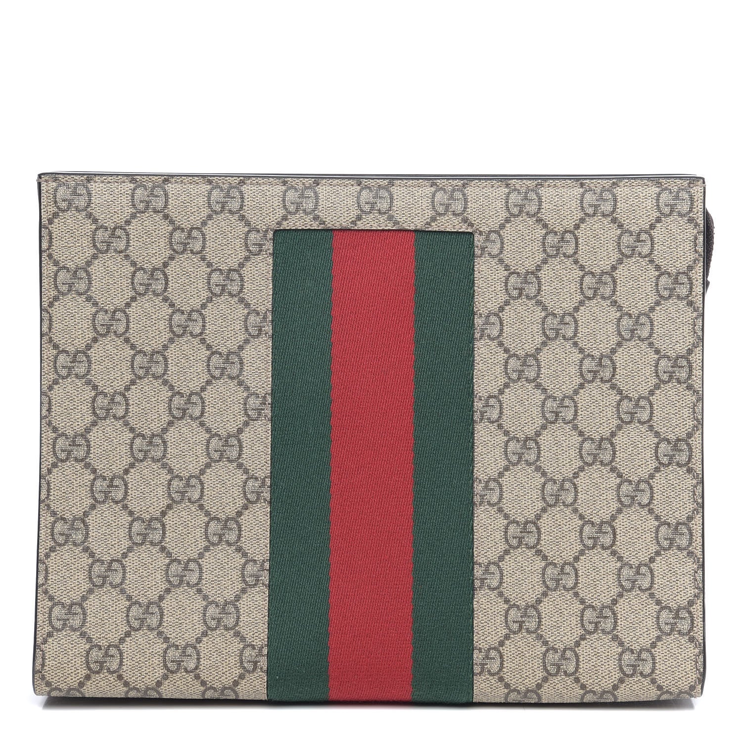 Gucci GG Supreme Monogram Selleria Calfskin Web New Web Cosmetic Case Beige Ebony Cocoa 1 of 8