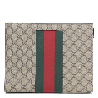 Gucci GG Supreme Monogram Selleria Calfskin Web New Web Cosmetic Case Beige Ebony Cocoa 1 of 8