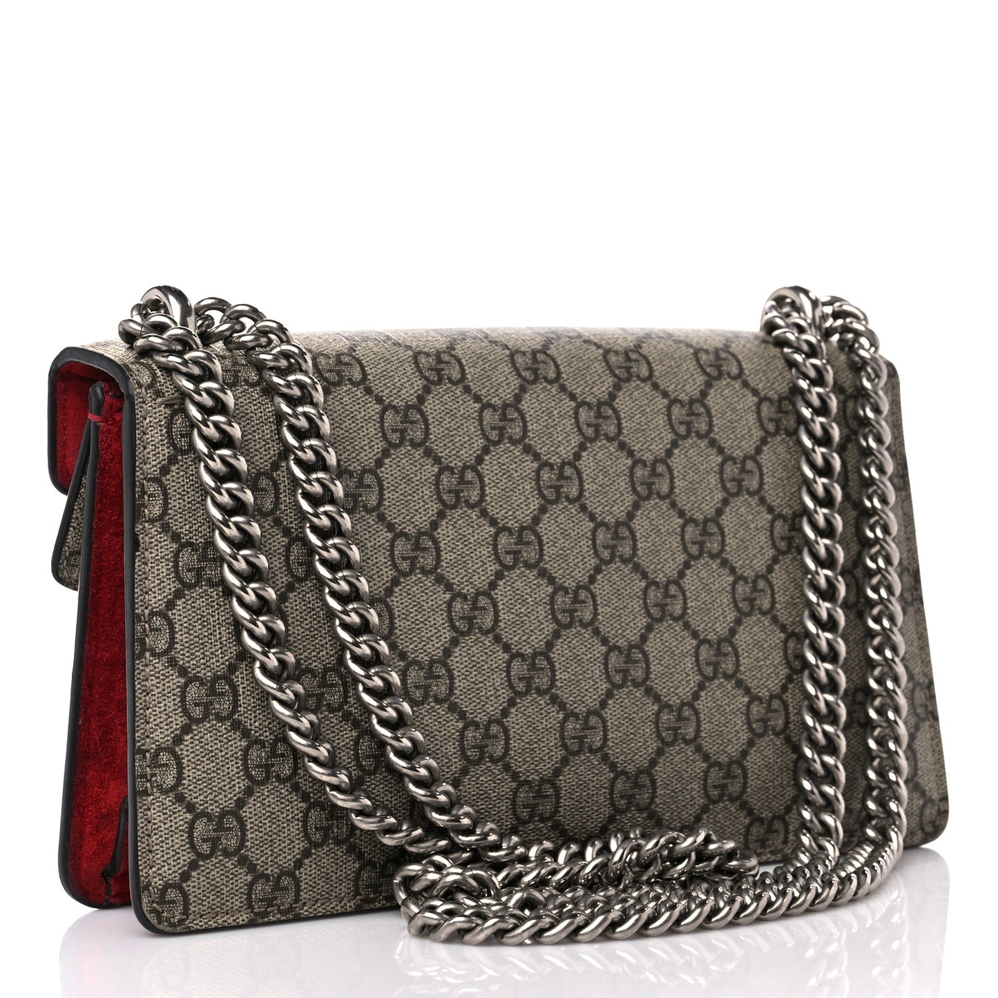 GG Supreme Monogram Suede Crystal Small Dionysus Shoulder Bag Beige Ebony Vulcanic Red