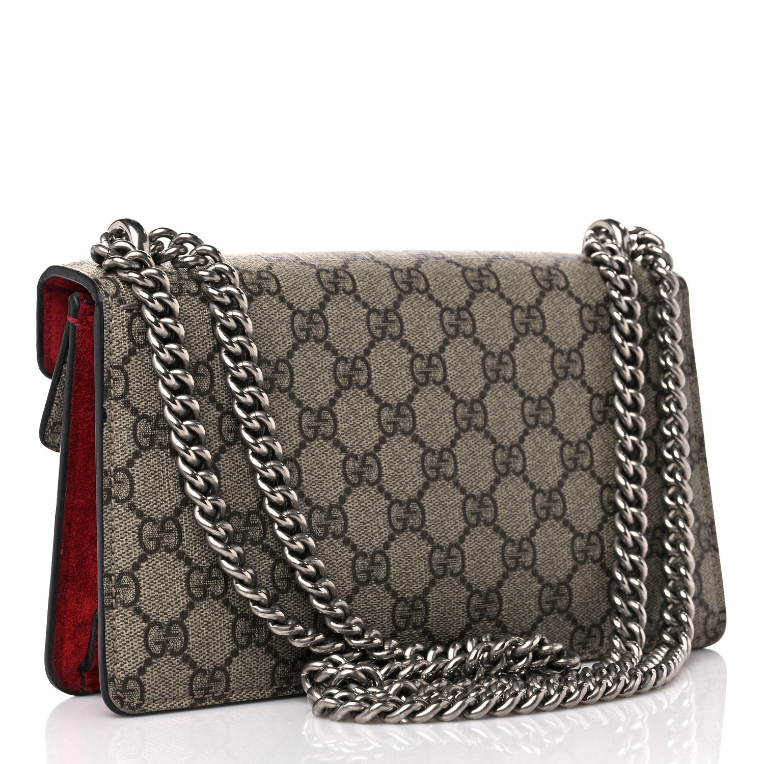 Gucci GG Supreme Monogram Suede Crystal Small Dionysus Shoulder Bag Beige Ebony Vulcanic Red 3 of 16