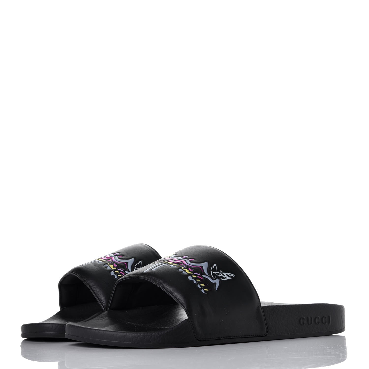 Gucci Rubber Mens Hawaii Pool Slide Sandals 10 Black Multicolor 3 of 8