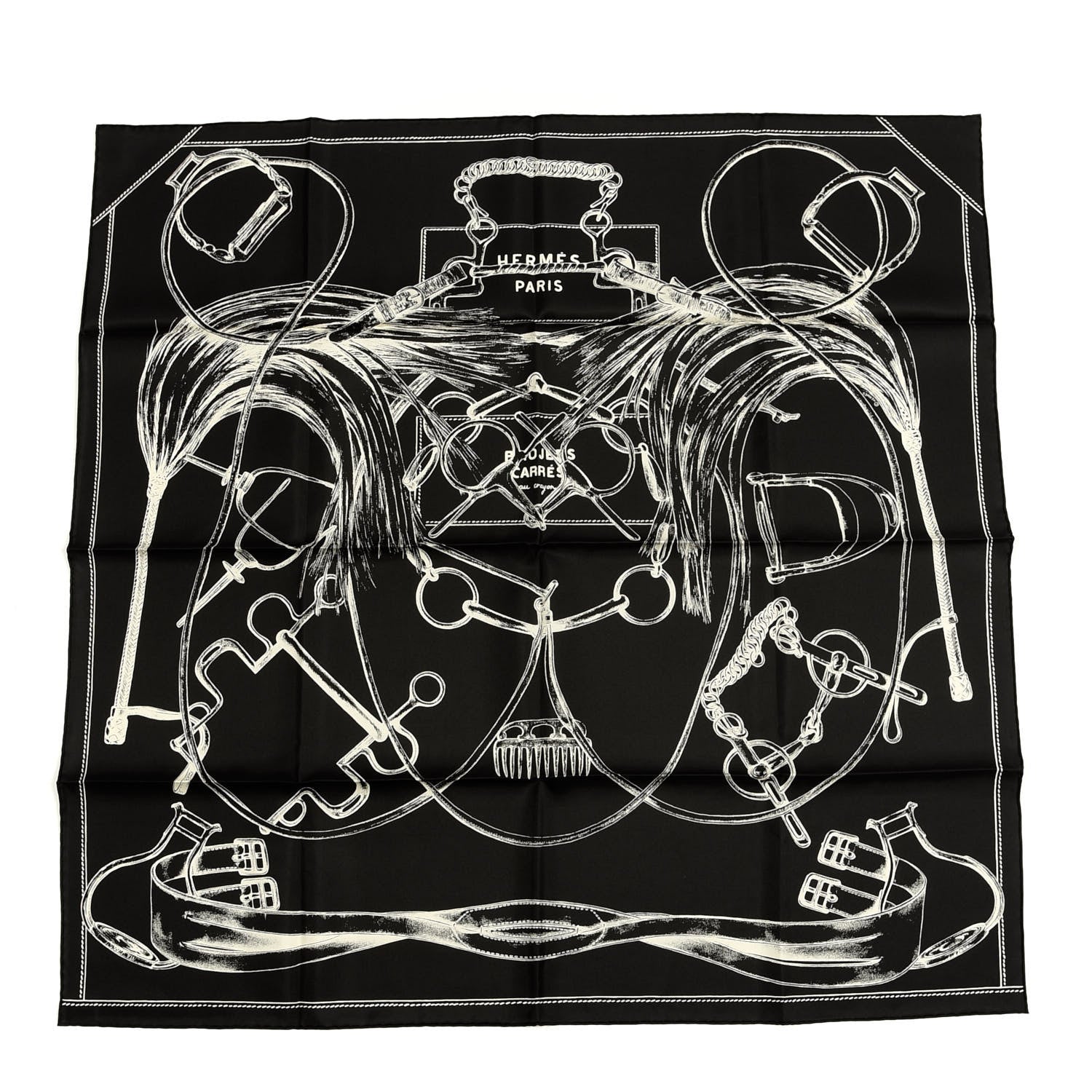 Hermes Silk Projets Carres Scarf 90 Black White 1 of 3