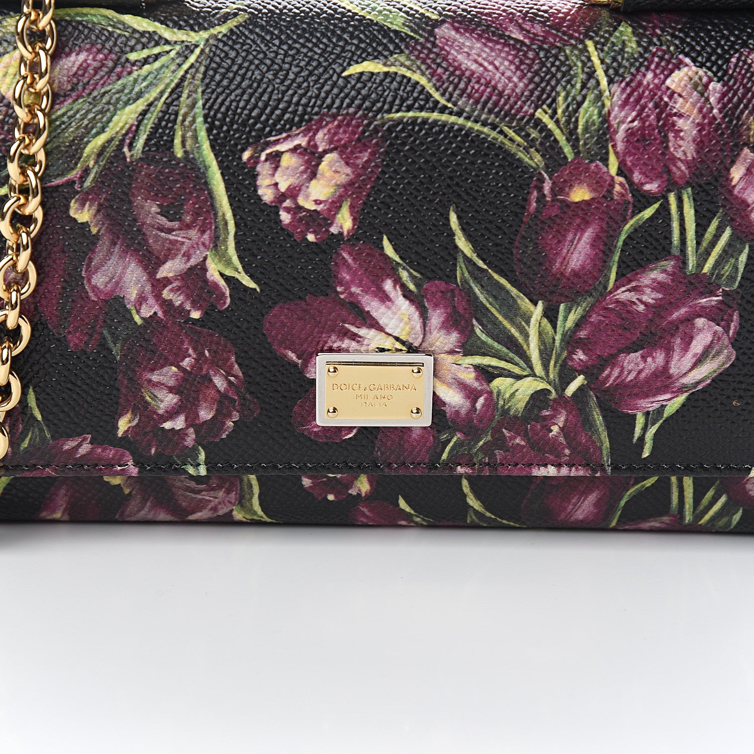 Dolce & Gabbana Dauphine Flower Printed Wallet On Chain Black Purple 8 of 9