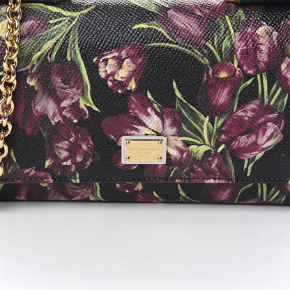 Dolce & Gabbana Dauphine Flower Printed Wallet On Chain Black Purple 8 of 9