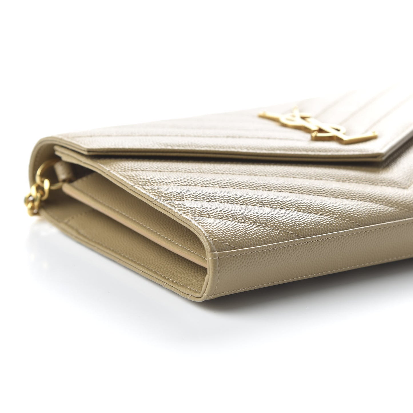 Grain De Poudre Matelasse Chevron Monogram Chain Wallet Deep Beige