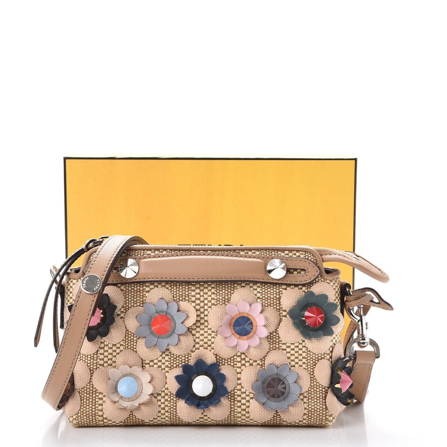 Paglia Vitello Dolce Flowerland Studded Striped Mini By The Way Boston Bag Natural Cuoio Multicolor