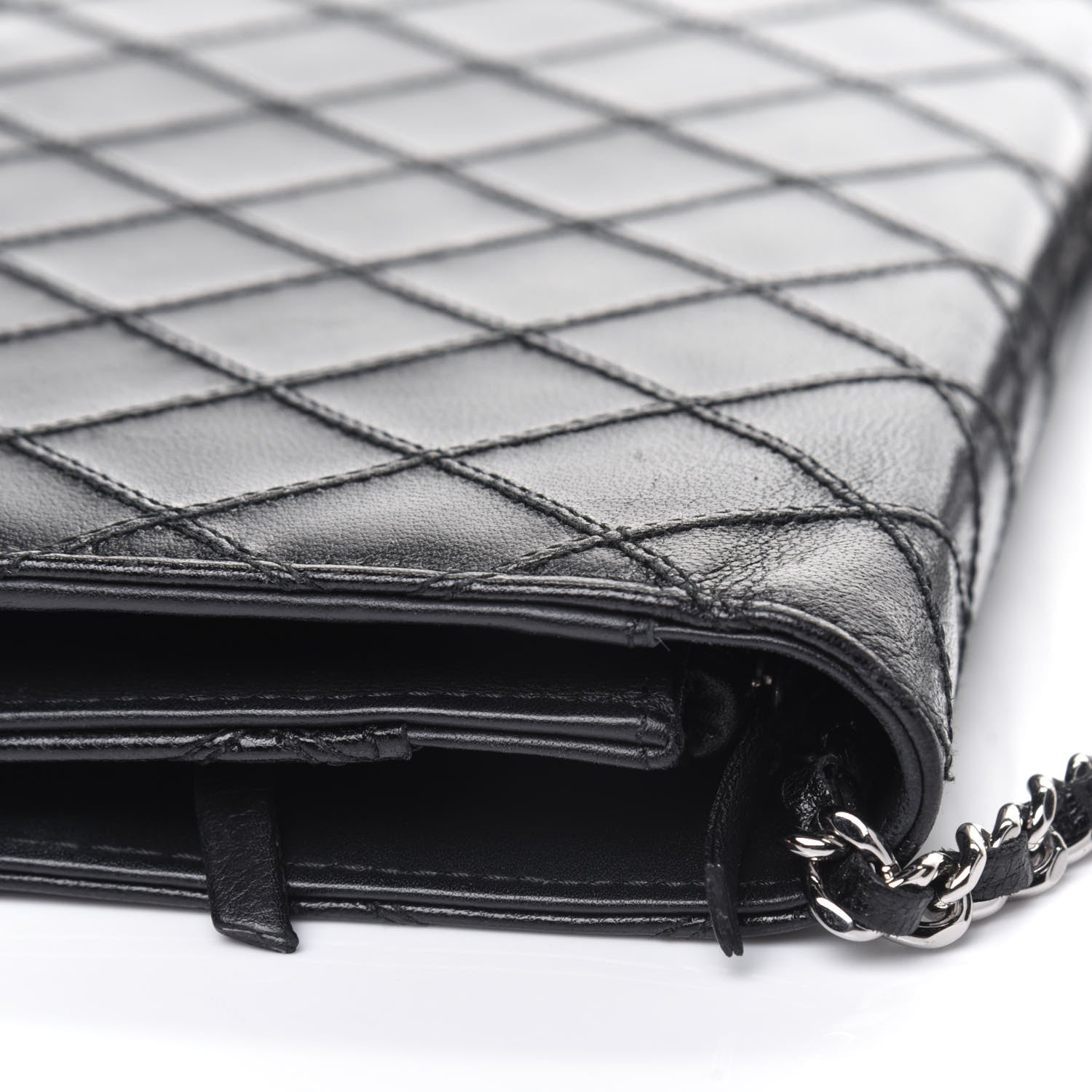 Chanel Lambskin Diamond Stitched Wallet On Chain WOC Black 20 of 24
