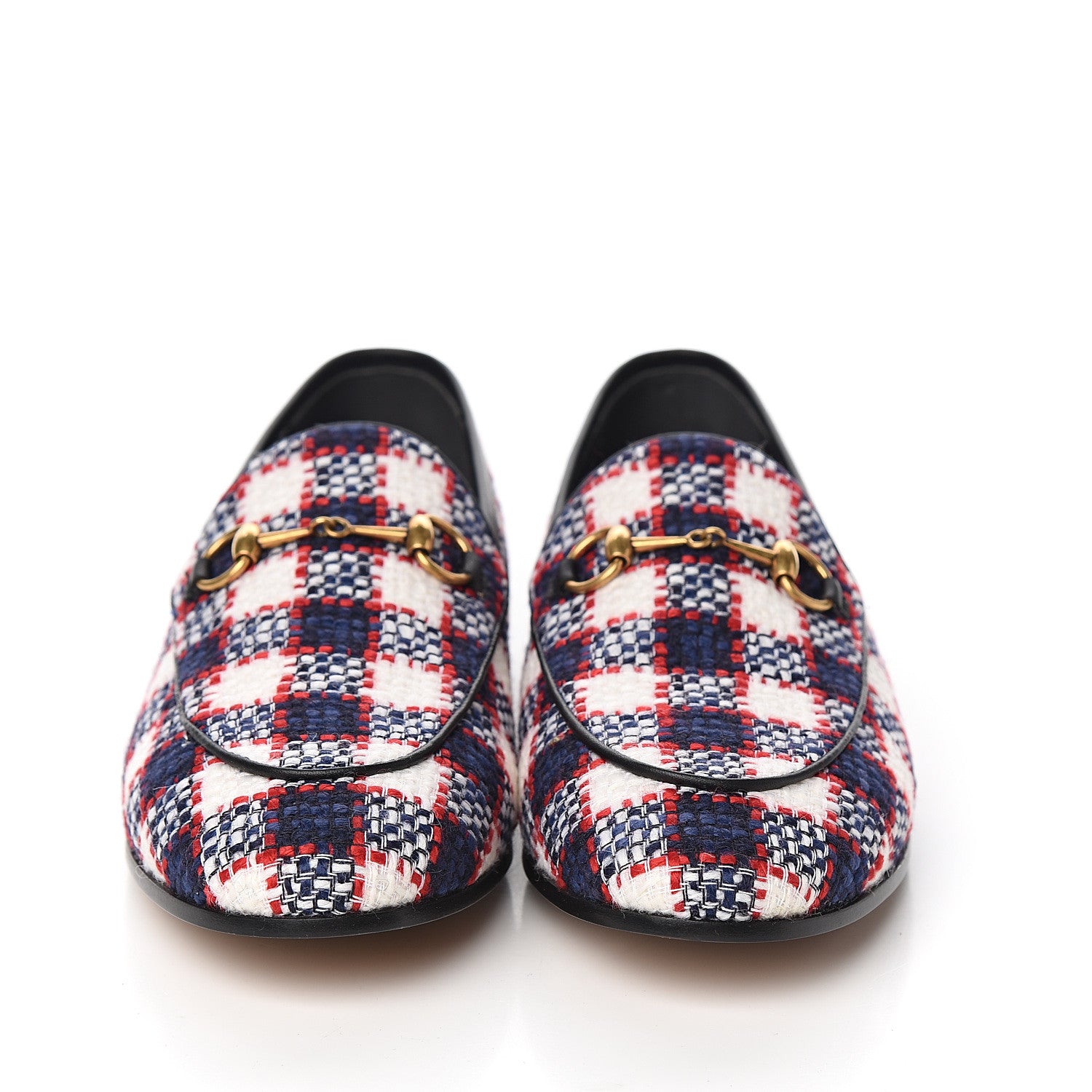 Gucci Vintage Tweed Check Horsebit Womens Jordaan Loafers 39.5 White Hibiscus Red Marine 2 of 9