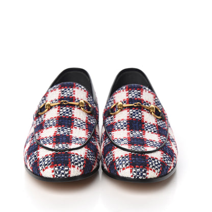 Gucci Vintage Tweed Check Horsebit Womens Jordaan Loafers 39.5 White Hibiscus Red Marine 2 of 9