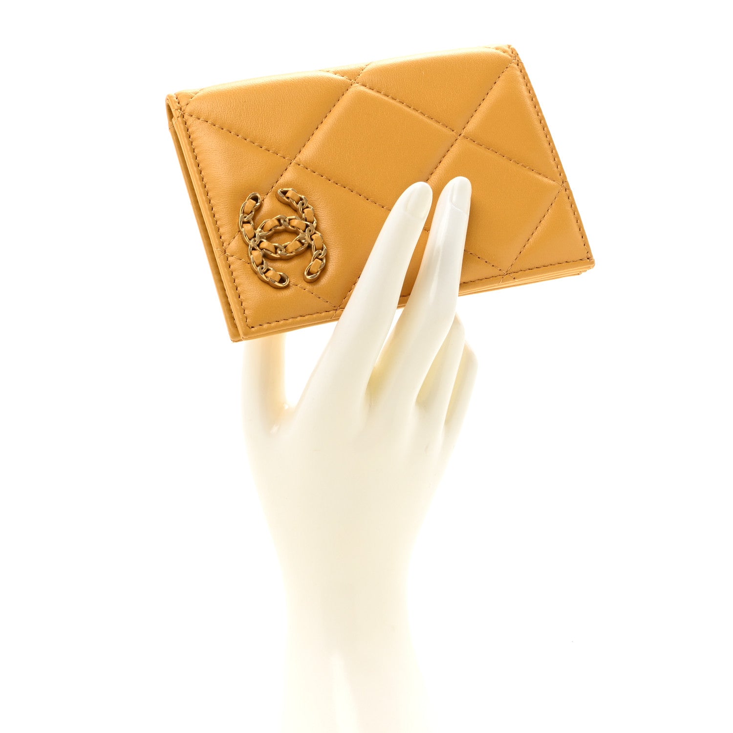 Chanel Lambskin Quilted Chanel 19 Passport Holder Yellow 2 of 9