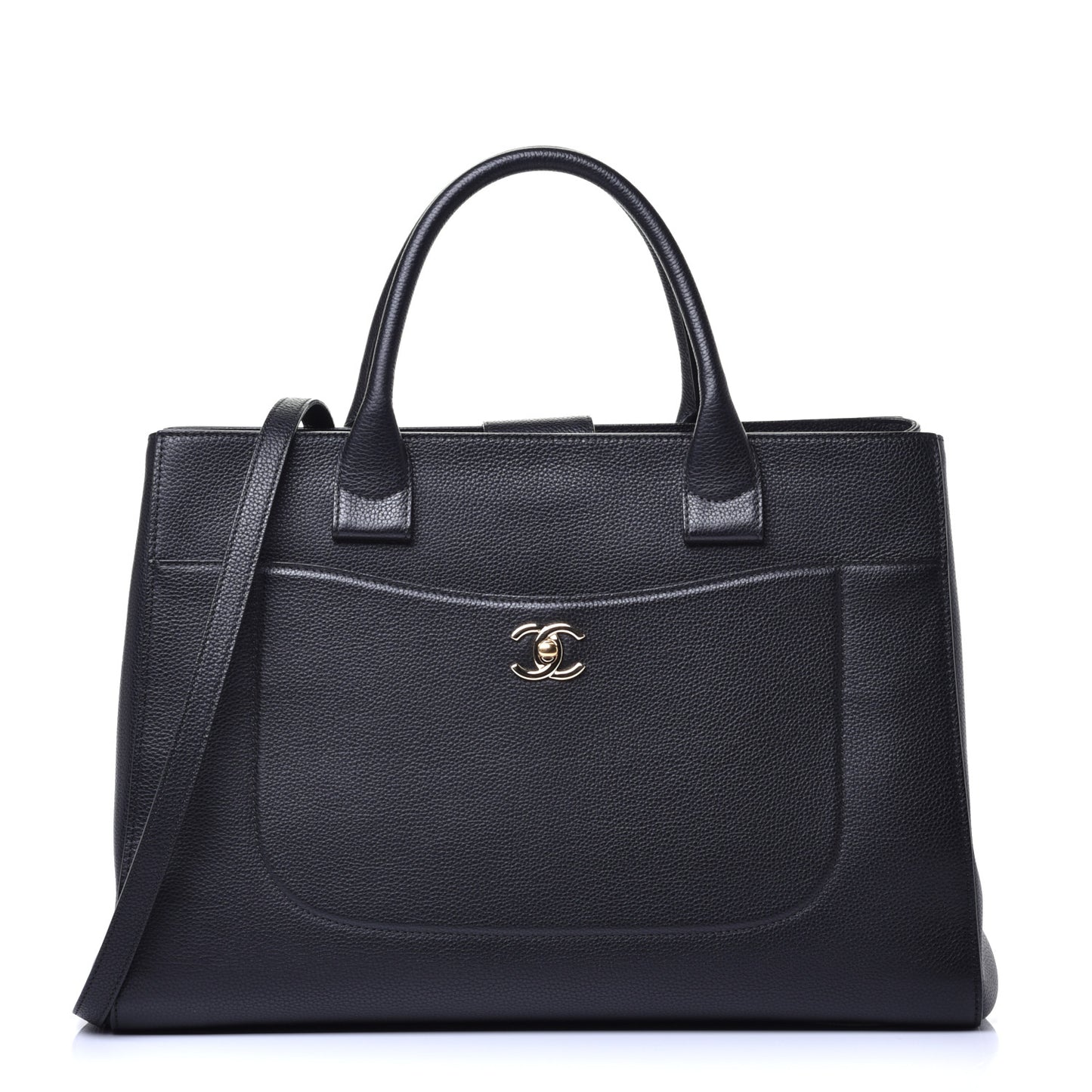 Grained Calfskin Medium Neo Executive Shopper Tote Black