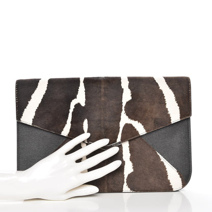 Fendi Calf Hair Vitello Elite Zebra Print 2Jours Envelope Clutch Ebony White 2 of 8