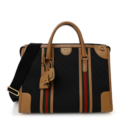 Gucci Monogram Textured Dollar Calfskin Web Large Bauletto Duffle Top Handle Bag Black Koi Beige 1 of 11