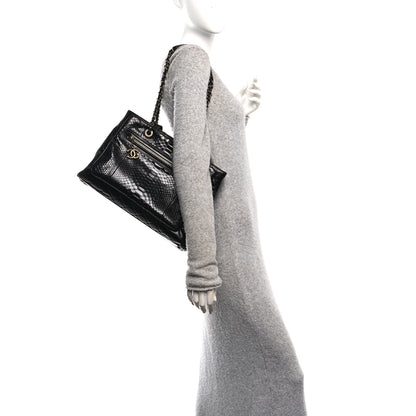 Chanel Snakeskin Glazed Calfskin Quilted Urban Mix Tote Black 2 of 10