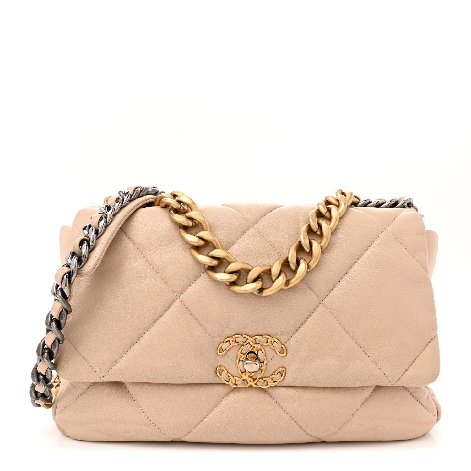 Chanel Lambskin Quilted Large Chanel 19 Flap Beige 1 of 17