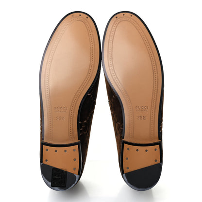 Gucci Velvet GG Monogram Horsebit Womens Jordaan Loafers 35.5 Brown Black 5 of 9
