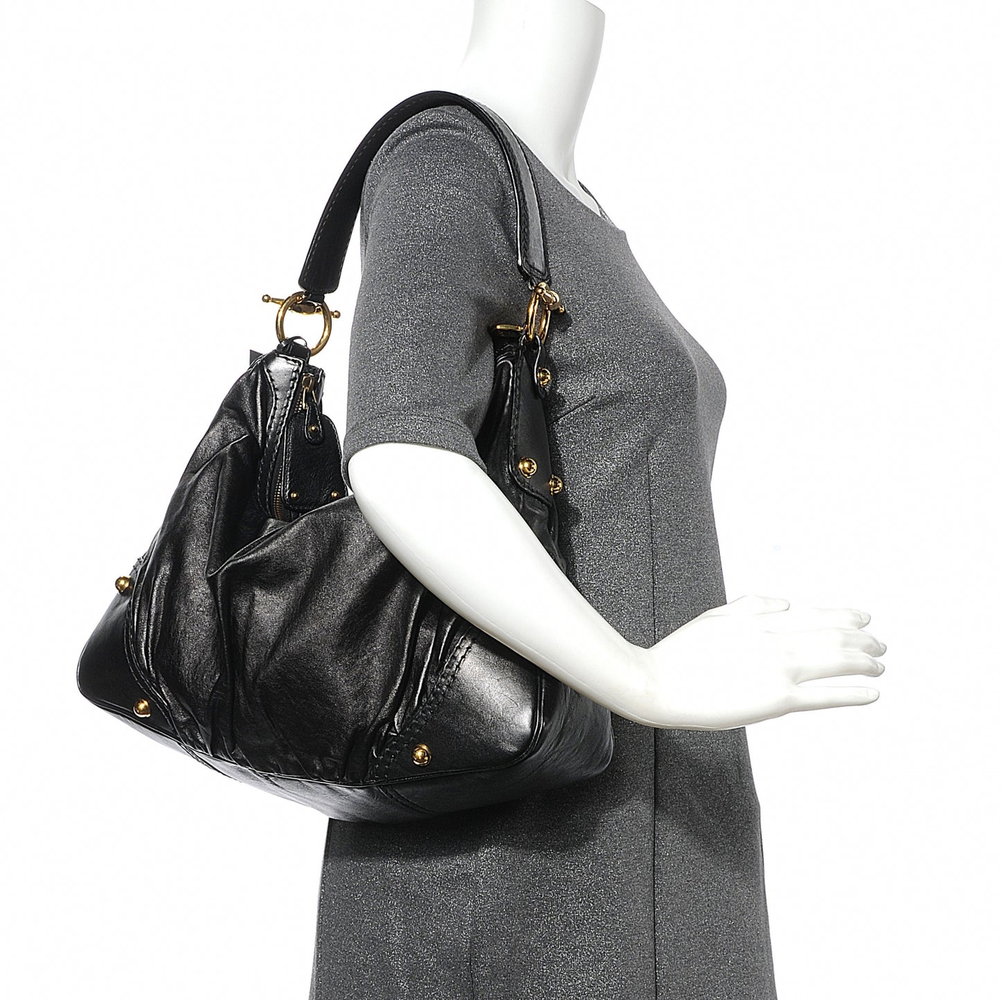 Leather Medium Jockey Hobo Black