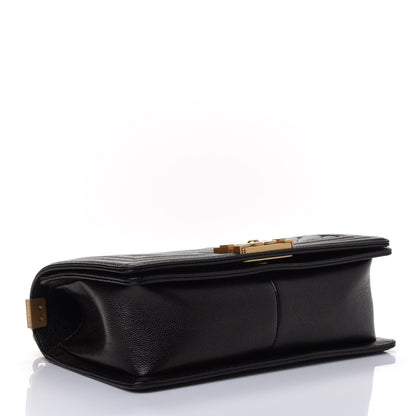 Chanel Caviar Chevron Quilted Medium Boy Flap Black 3 of 4