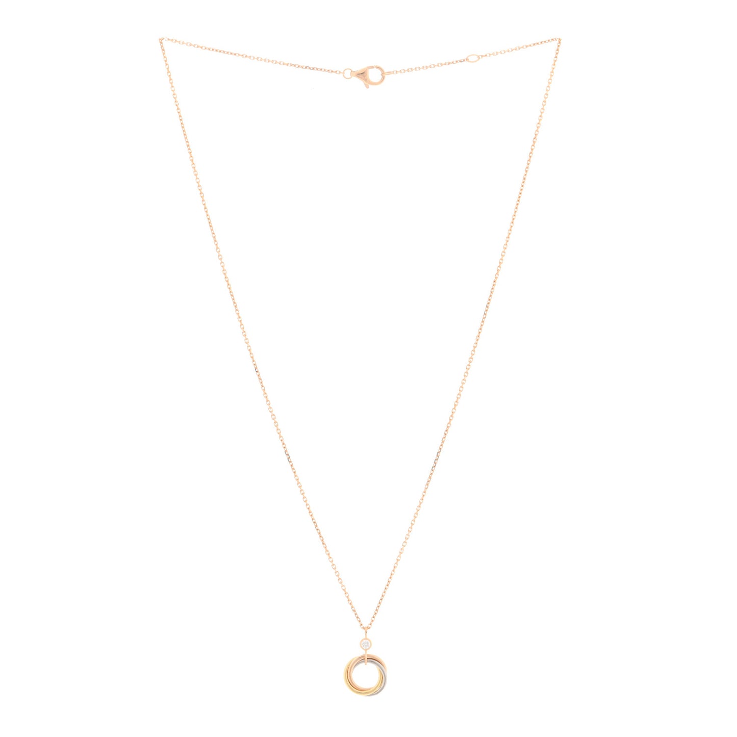 18K Pink Yellow White Gold Diamond Trinity Pendant Necklace
