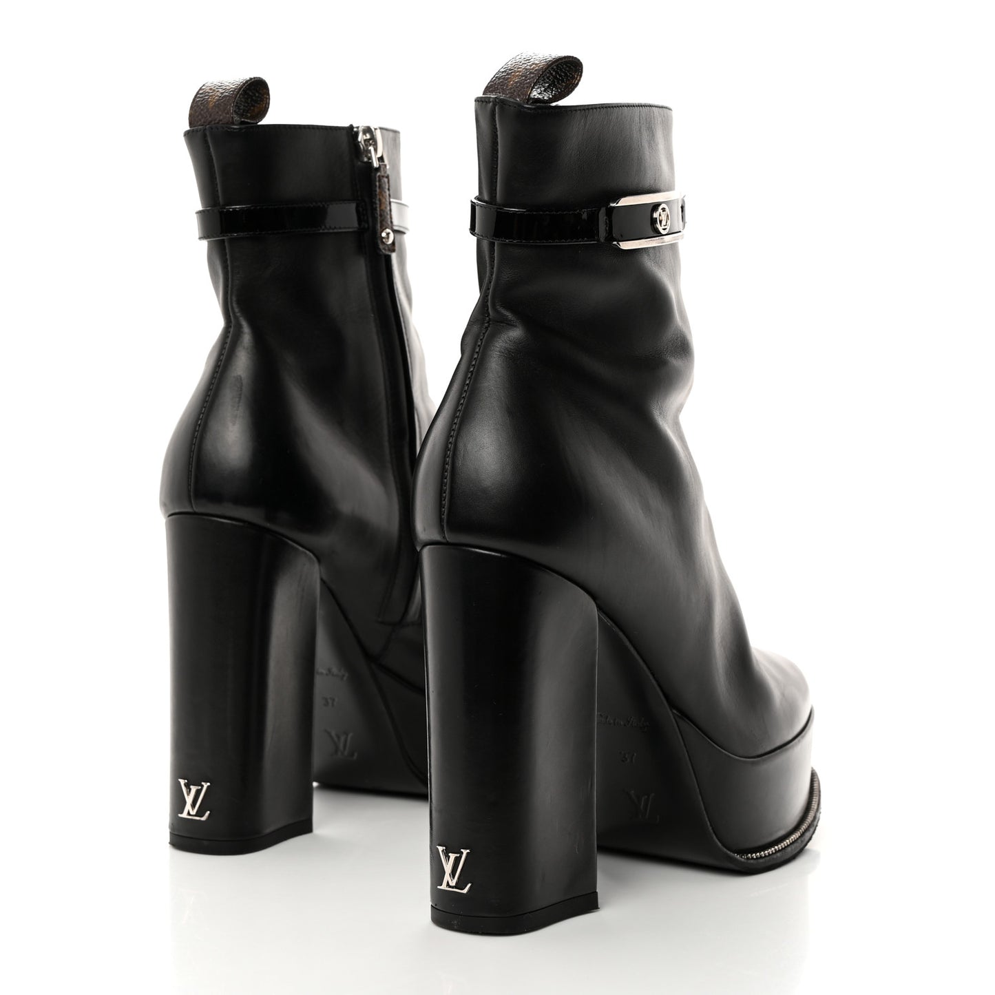 Calfskin Monogram Platform Ankle Boots 37 Black