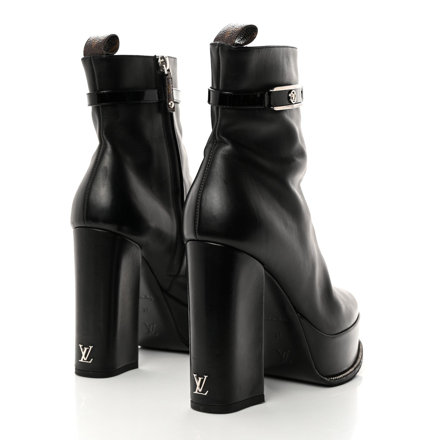 Louis Vuitton Calfskin Monogram Platform Ankle Boots 37 Black 4 of 9