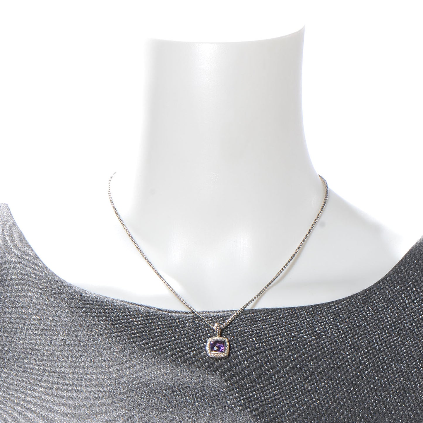 Sterling Silver Diamond Amethyst 7mm Petite Albion Pendant Necklace