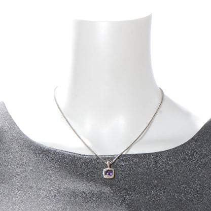 David Yurman Sterling Silver Diamond Amethyst 7mm Petite Albion Pendant Necklace 2 of 5