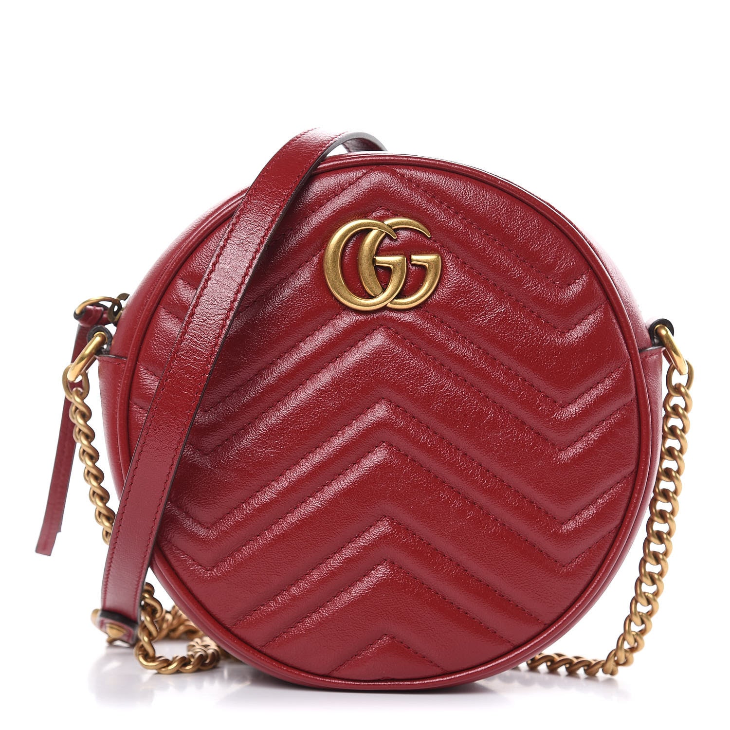 Gucci Glazed Calfskin Matelasse Heart Mini GG Marmont Round Shoulder Bag Romantic Cerise 1 of 9