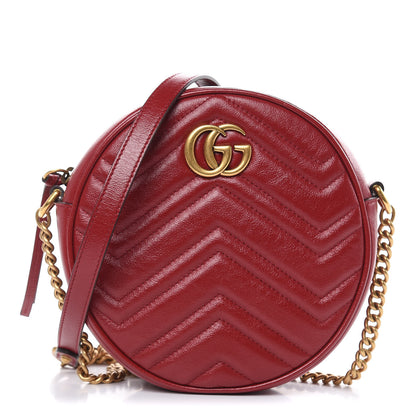 Gucci Glazed Calfskin Matelasse Heart Mini GG Marmont Round Shoulder Bag Romantic Cerise 1 of 9