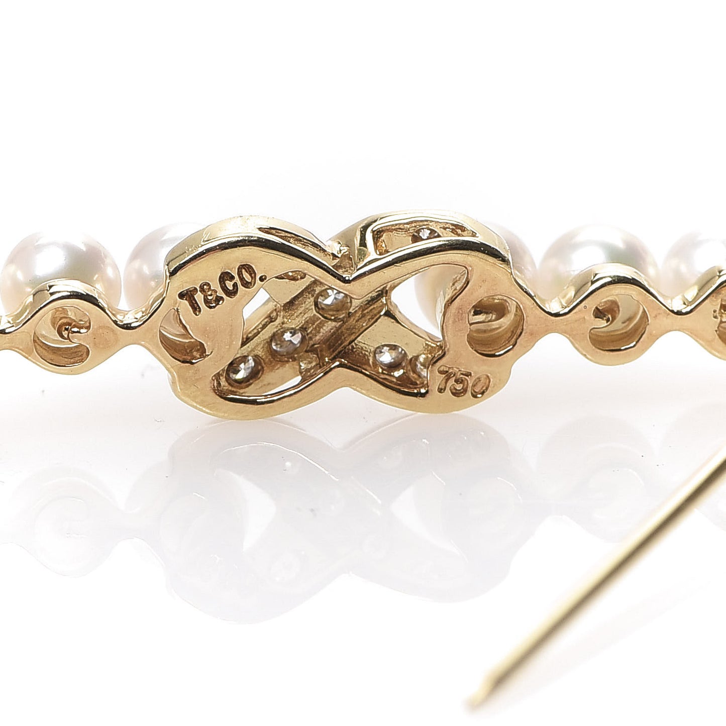 18K Yellow Gold Diamond Pearl X Brooch Pin