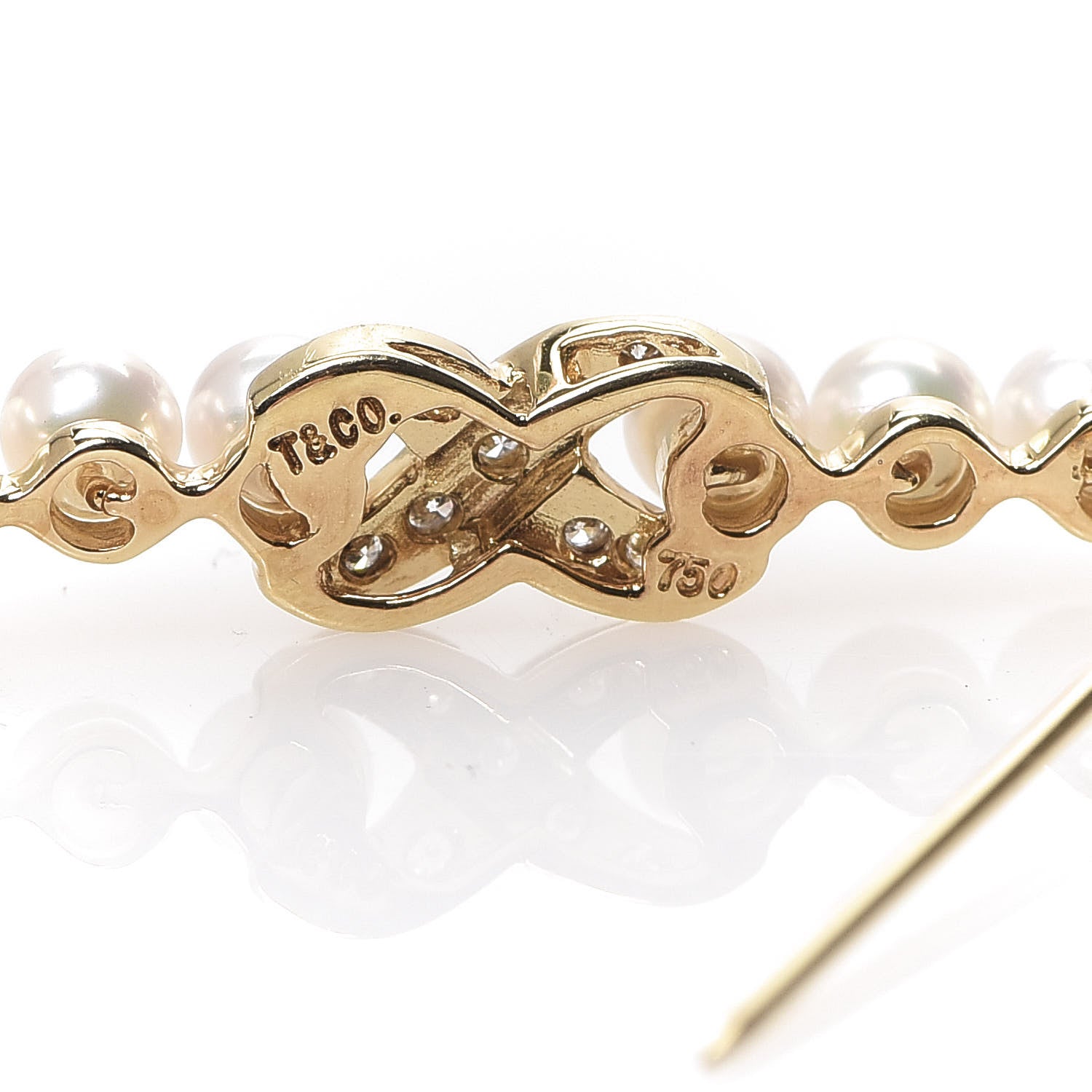 Tiffany 18K Yellow Gold Diamond Pearl X Brooch Pin 3 of 3