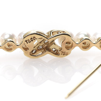 Tiffany 18K Yellow Gold Diamond Pearl X Brooch Pin 3 of 3
