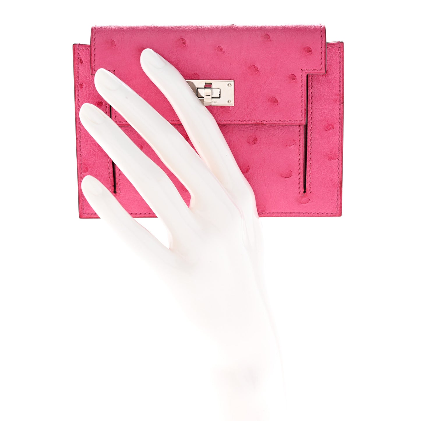 Ostrich Kelly Pocket Compact Wallet Rose Tyrien