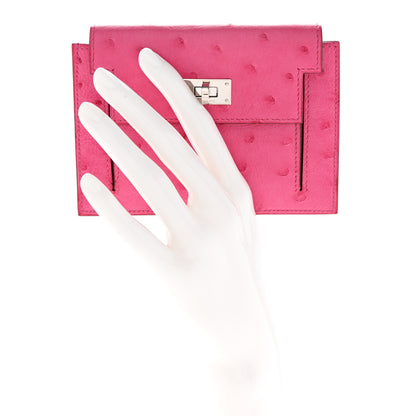 Hermes Ostrich Kelly Pocket Compact Wallet Rose Tyrien 2 of 8