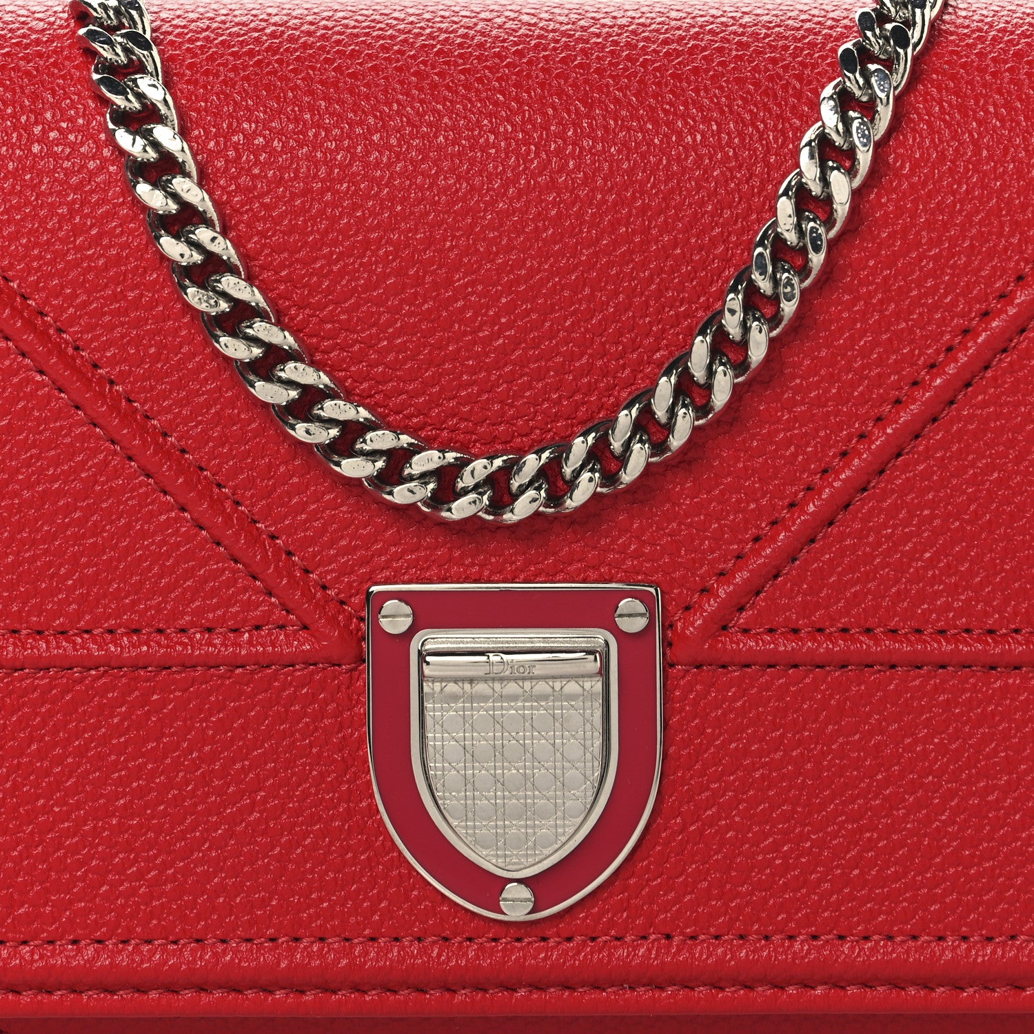 Christian Dior Grained Calfskin Diorama Croisiere Chain Wallet Red 8 of 10