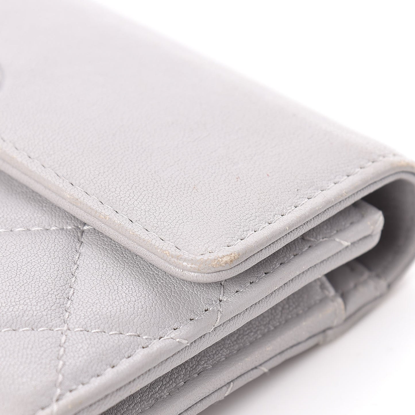 Lambskin Quilted CC Box Flap Wallet Grey