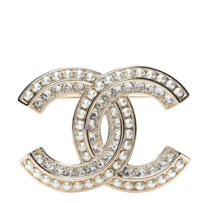 Chanel Crystal Pearl Chain Mania CC Brooch Gold 1 of 4