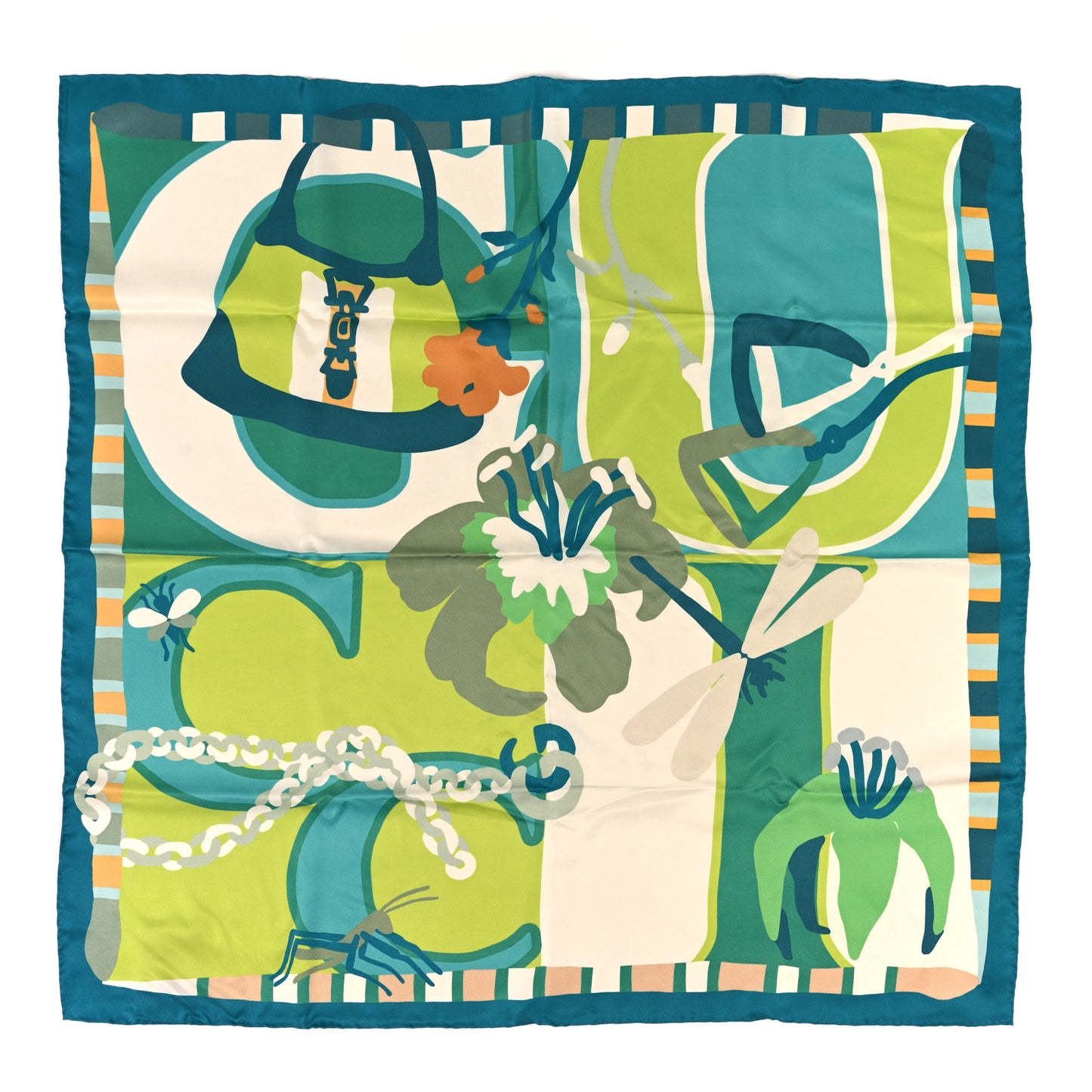 Silk Twill Guccissimo Square Scarf Lemon Green