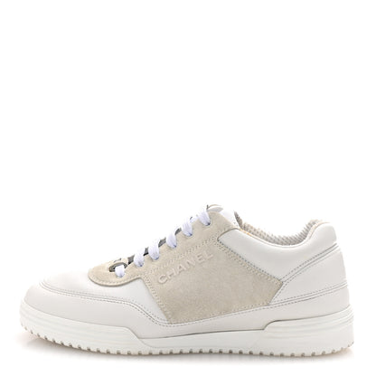 Chanel Calfskin Suede Coco Mark Logo Womens Sneakers 35.5 White 1 of 10