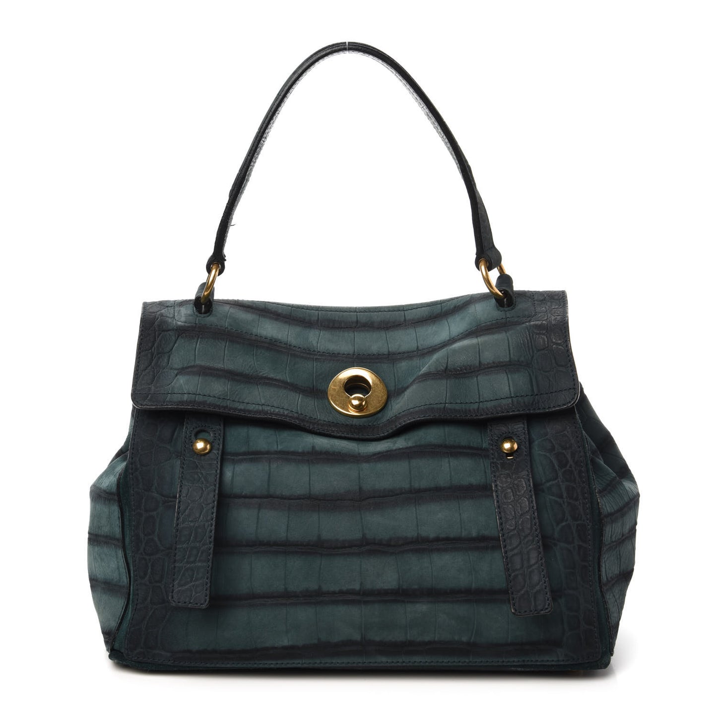 Crocodile Embossed Nubuck Calfskin Medium Muse Two Green