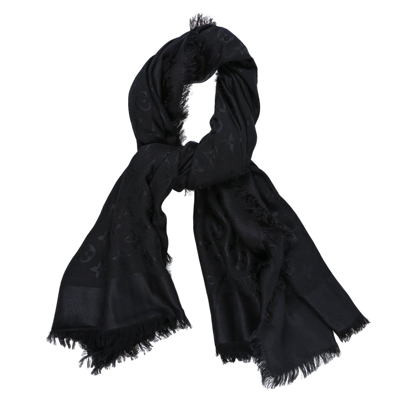 Silk Wool Monogram Shawl Black