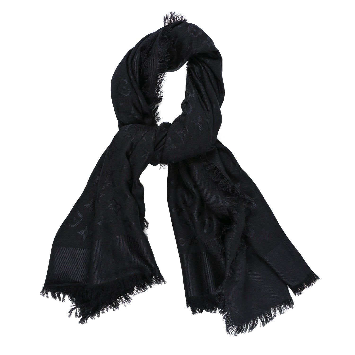 Louis Vuitton Silk Wool Monogram Shawl Black 1 of 4
