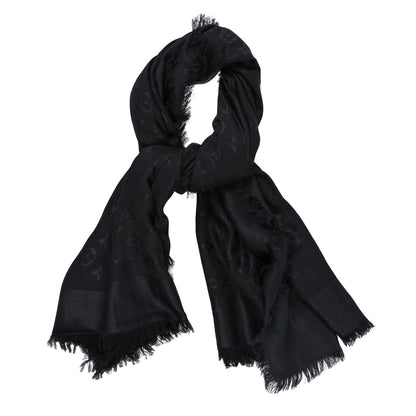 Louis Vuitton Silk Wool Monogram Shawl Black 1 of 4