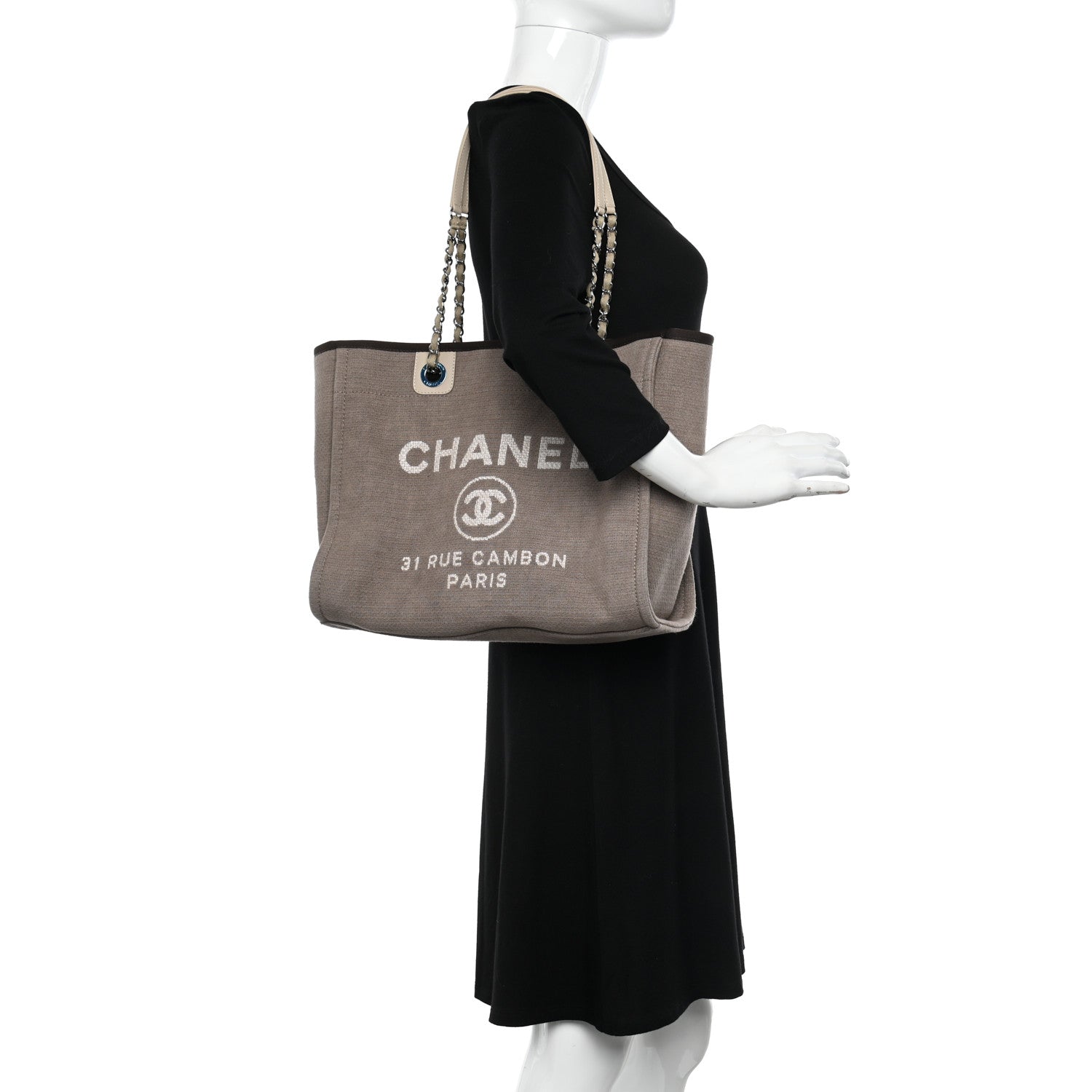 Chanel Canvas Small Deauville Tote Beige Brown 2 of 12