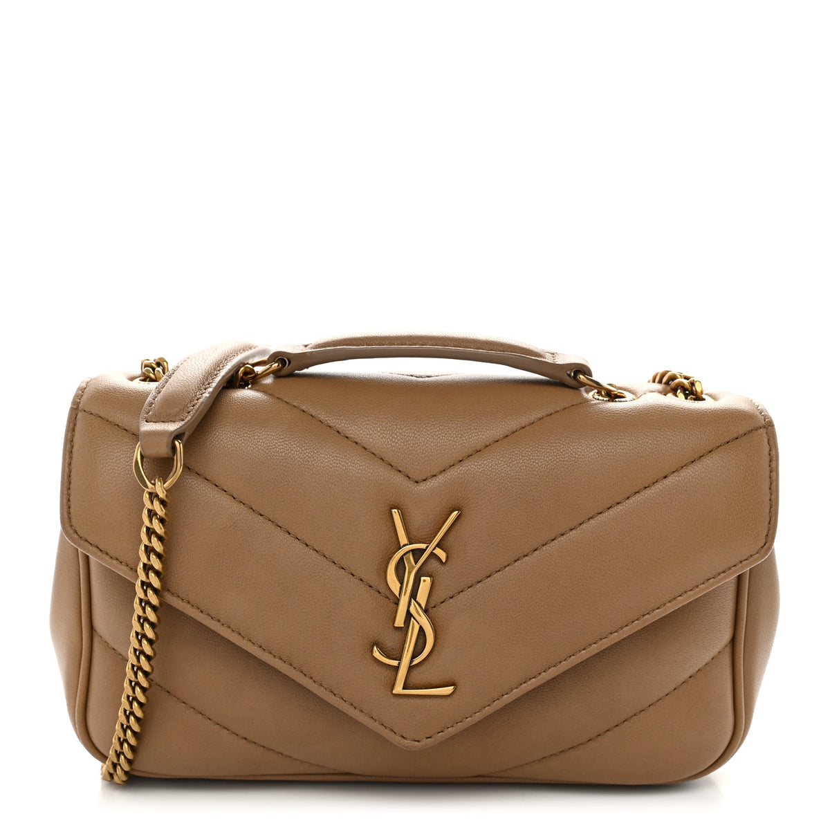 Lambskin Chevron Quilted Small Loulou Natural Tan