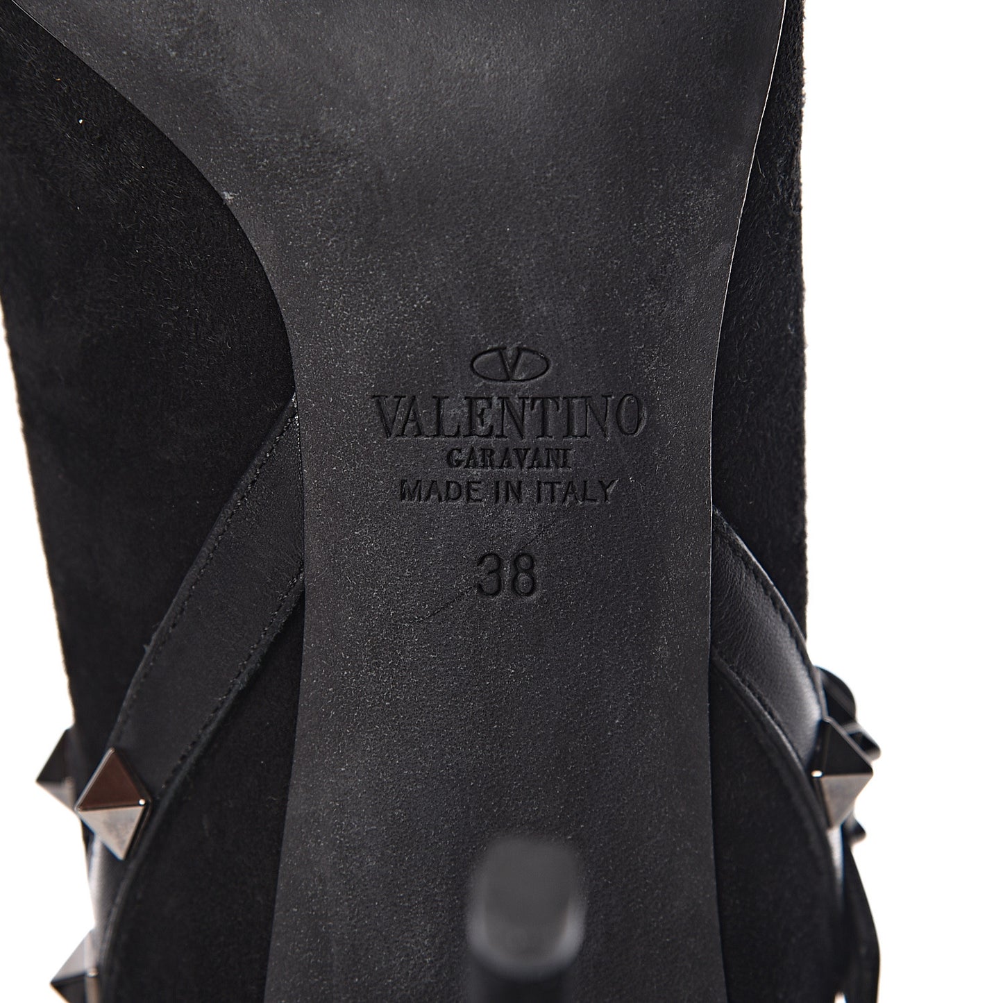 Suede Rockstud Double Buckle 100mm Ankle Boots 38 Black