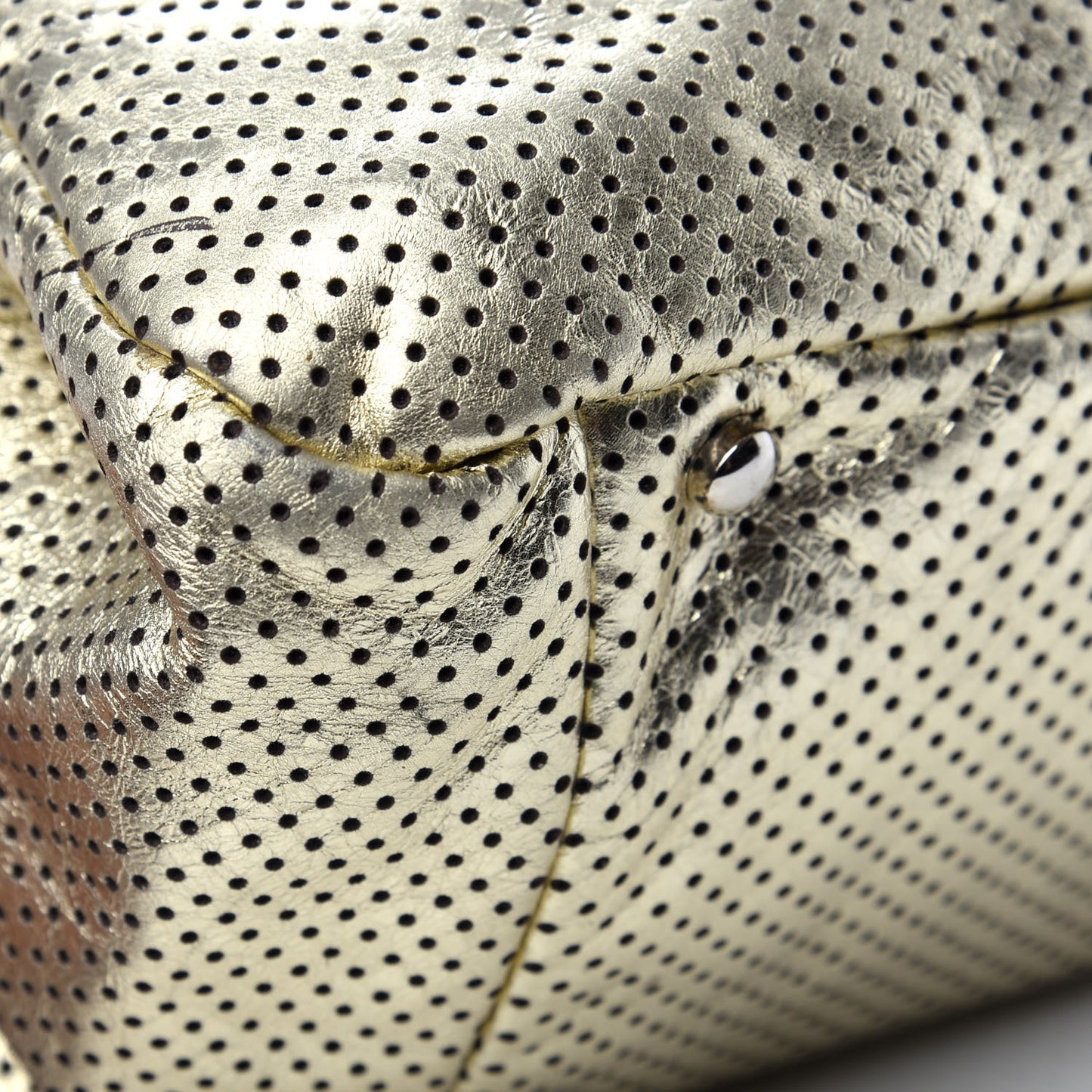 Metallic Calfskin Perforated Large Drill Accordion Flap Gold
