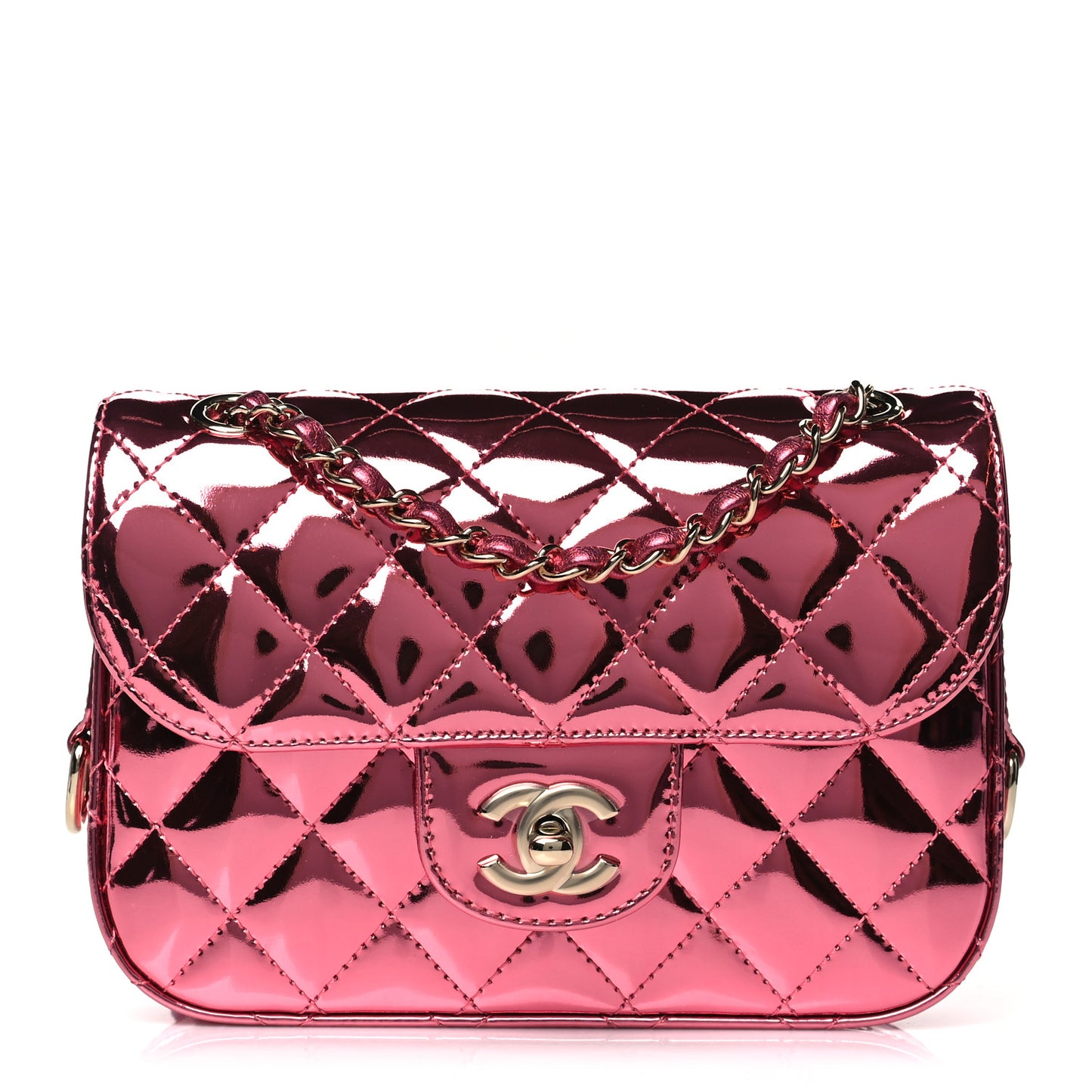 Mirror Calfskin Metallic Lambskin Quilted Hollywood Boulevard Mini Flap With Star Coin Purse Pink