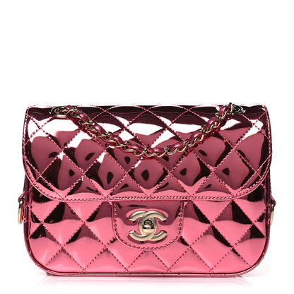 Chanel Mirror Calfskin Metallic Lambskin Quilted Hollywood Boulevard Mini Flap With Star Coin Purse Pink 1 of 11